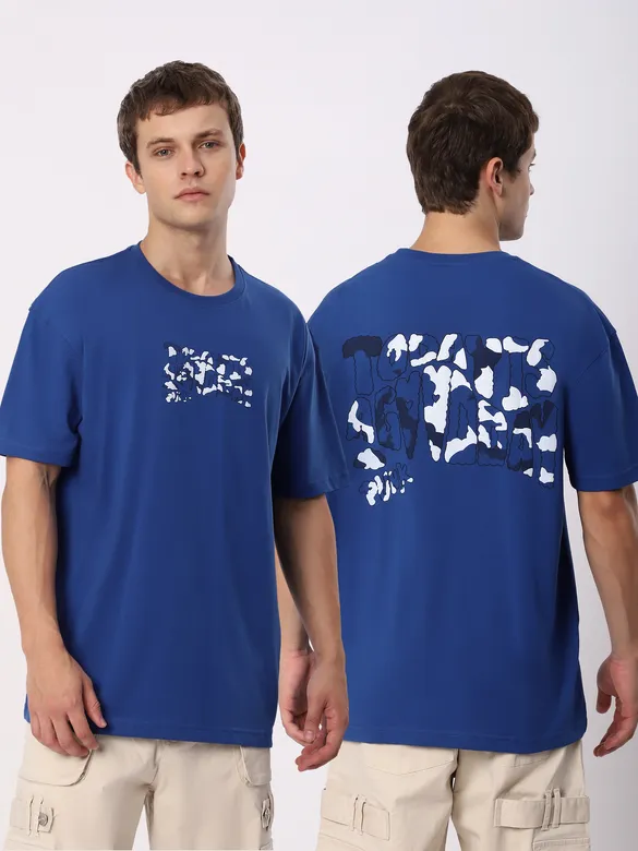 Blue Good Day Printed Oversized T-Shirt